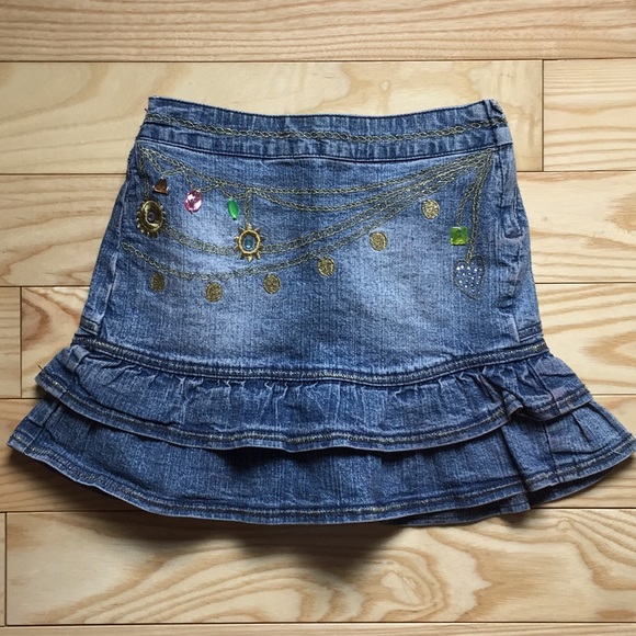 Zana Di Other - Jeweled Embroidered Ruffled Denim Jean Skirt